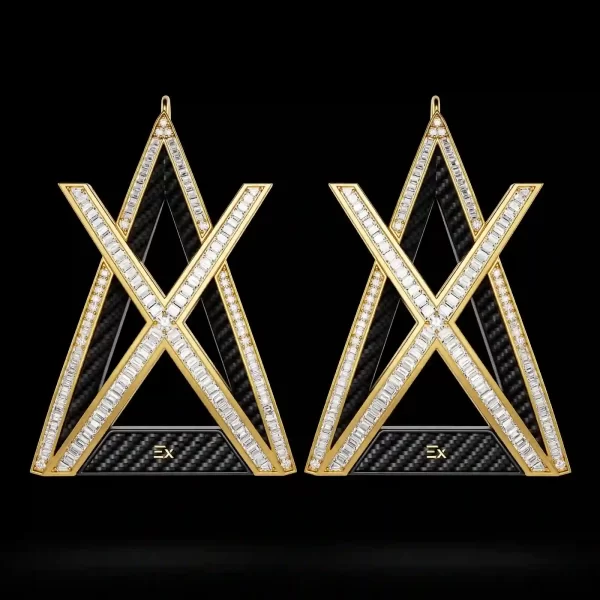 Apex Carbon Gold X Baguette Diamond Tri Earrings