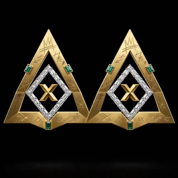 Graffiti Triangle X Gold Emerald Baguette Diamond Earrings