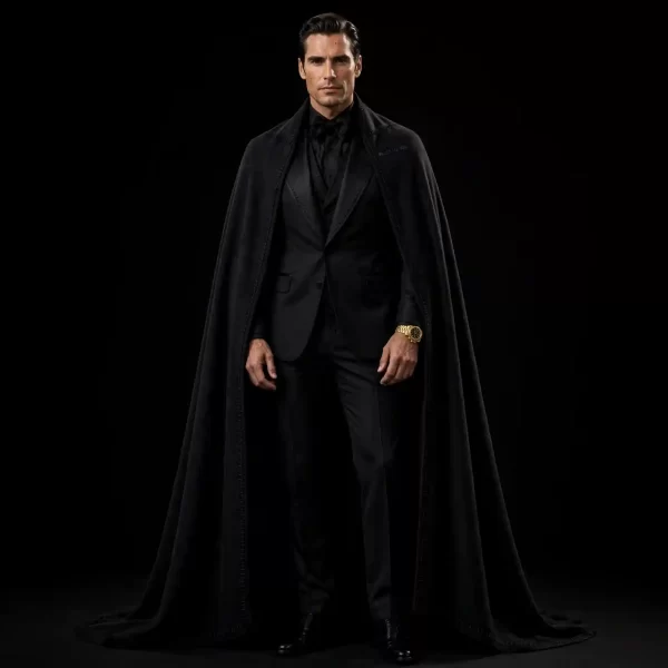 mens midnight black opera cape tuxedo floor length wool cape tuxedo gala set