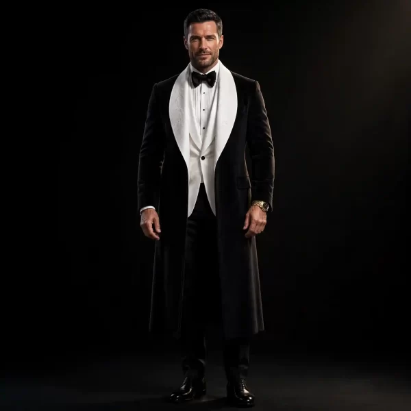 mens noir velvet shawl overcoat tuxedo white vest bow tie opera long coat set