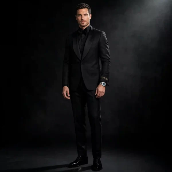 JET BLACK CLASSIC SATIN PEAK TUXEDO - Black on Black Bow Tie Formal Suit - Buy jet black Tuxedo Online