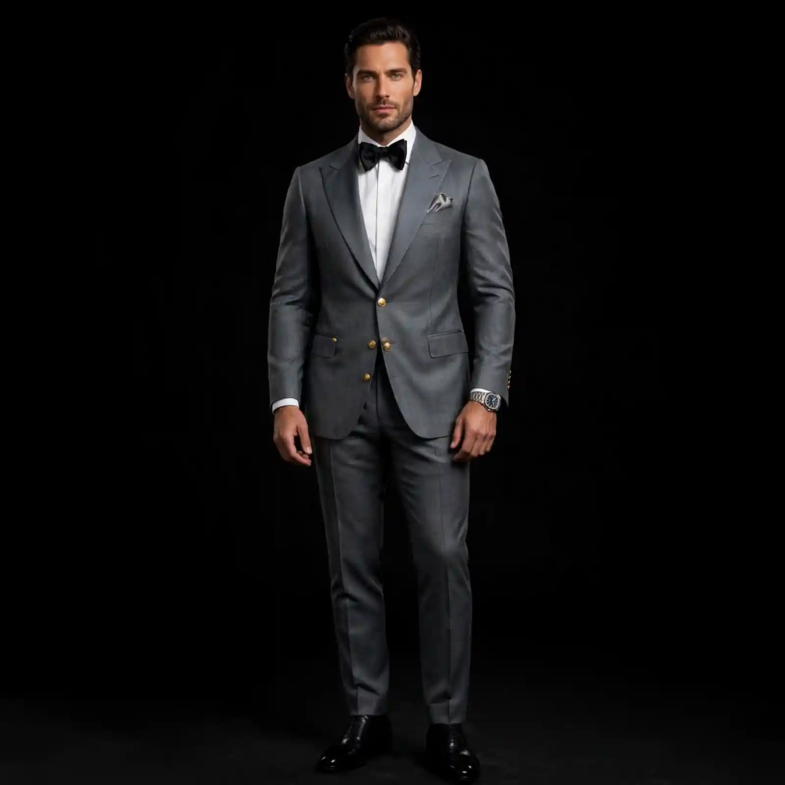 STEEL GREY GOLD BUTTON TUXEDO - Grey Peak Lapel Formal Suit with Gold Buttons - Buy steel grey Tuxedo Online