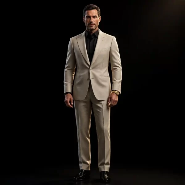 mens crema beige noir contrast tuxedo black shirt two tone gala suit