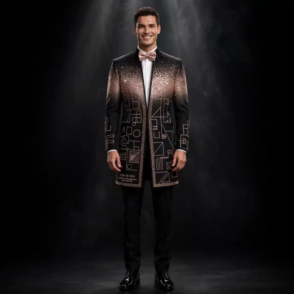 BLACK ROSE GOLD BAUHAUS LONG COAT - CODE NX-0004 Geometric Sparkle Frock Coat - Haute Couture - Buy black rose gold sparkle Tuxedo Online