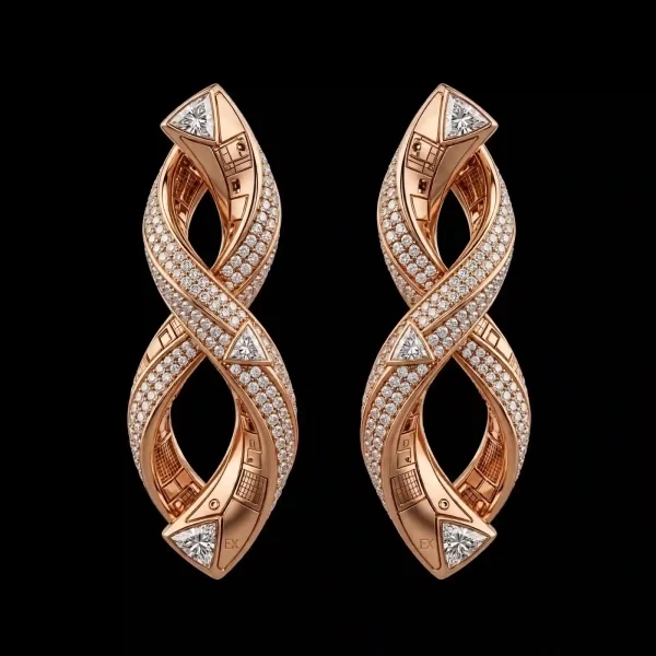 The EX Rose Gold Infinity Twist Diamond Triangle Double Helix Earrings - ExpensiveE Infinity Twist Collection 01/01