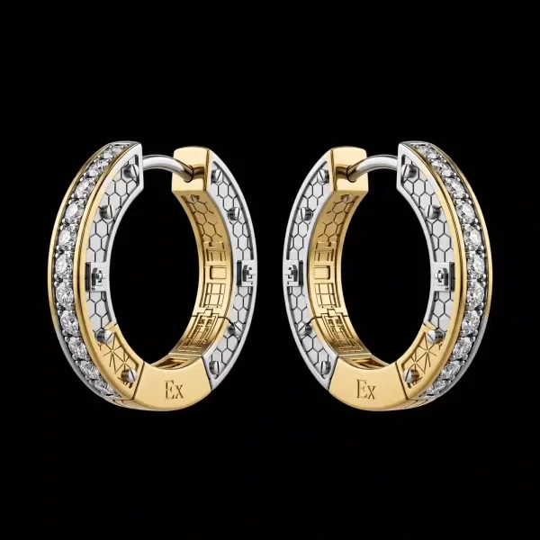 Vault Armor Gold Diamond Honeycomb Industrial Hoop Earrings