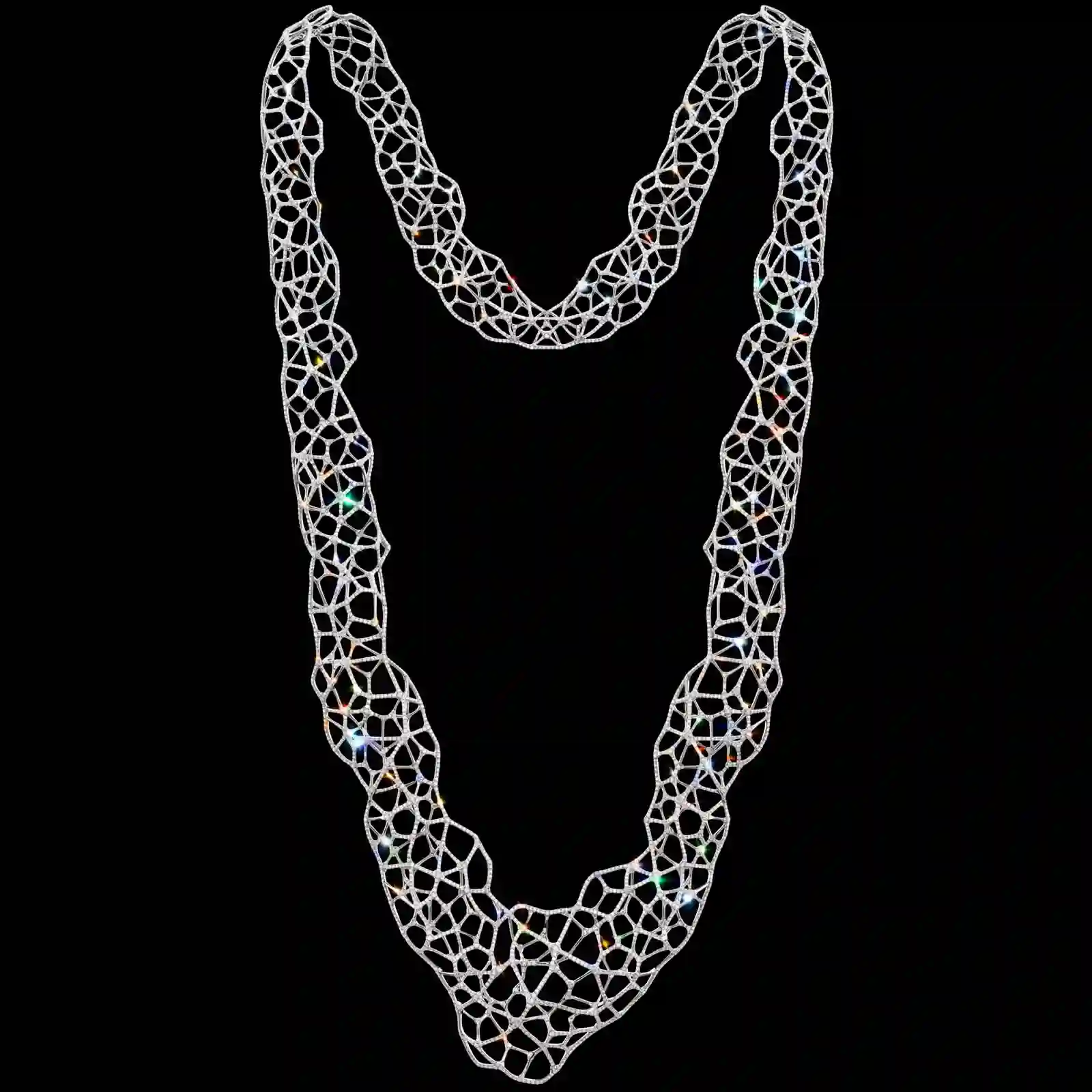 Voronoi Organic Diamond Necklace - Platinum Voronoi Lattice Long Necklace 2-in-1