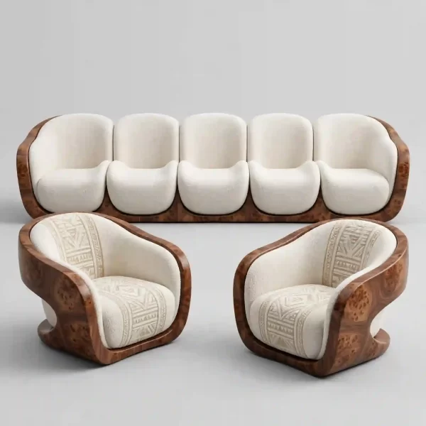 Cocoon Burl Luxury Sofa Set - 7 Seater Ivory Boucle