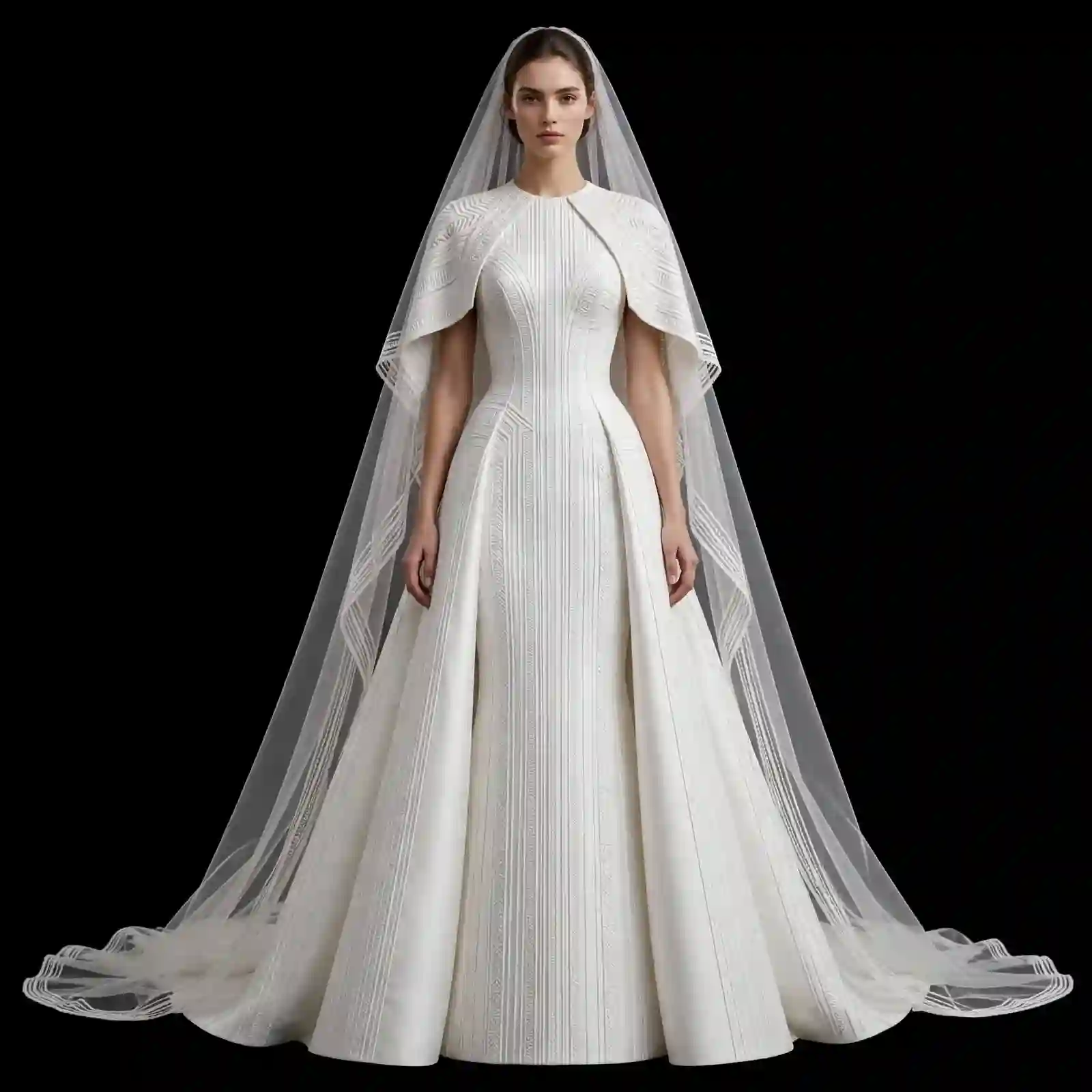 ExpensiveE ExpensiveE Crimson Red High Mandarin Collar Ikat Peplum Mermaid Wedding Gown with Cape Veil and Lattice Border - ExpensiveE Edition