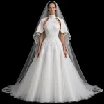 ExpensiveE  ExpensiveE  Ivory White Olive Green Protea Floral Embroidered Capelet Pleated Dress - ExpensiveE Edition