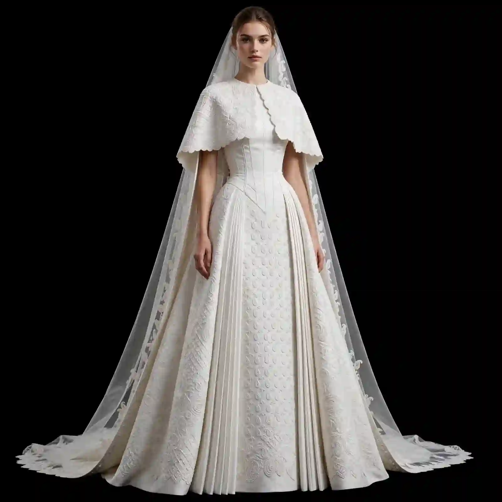 ExpensiveE Paisley Scalloped Capelet A-Line Gown