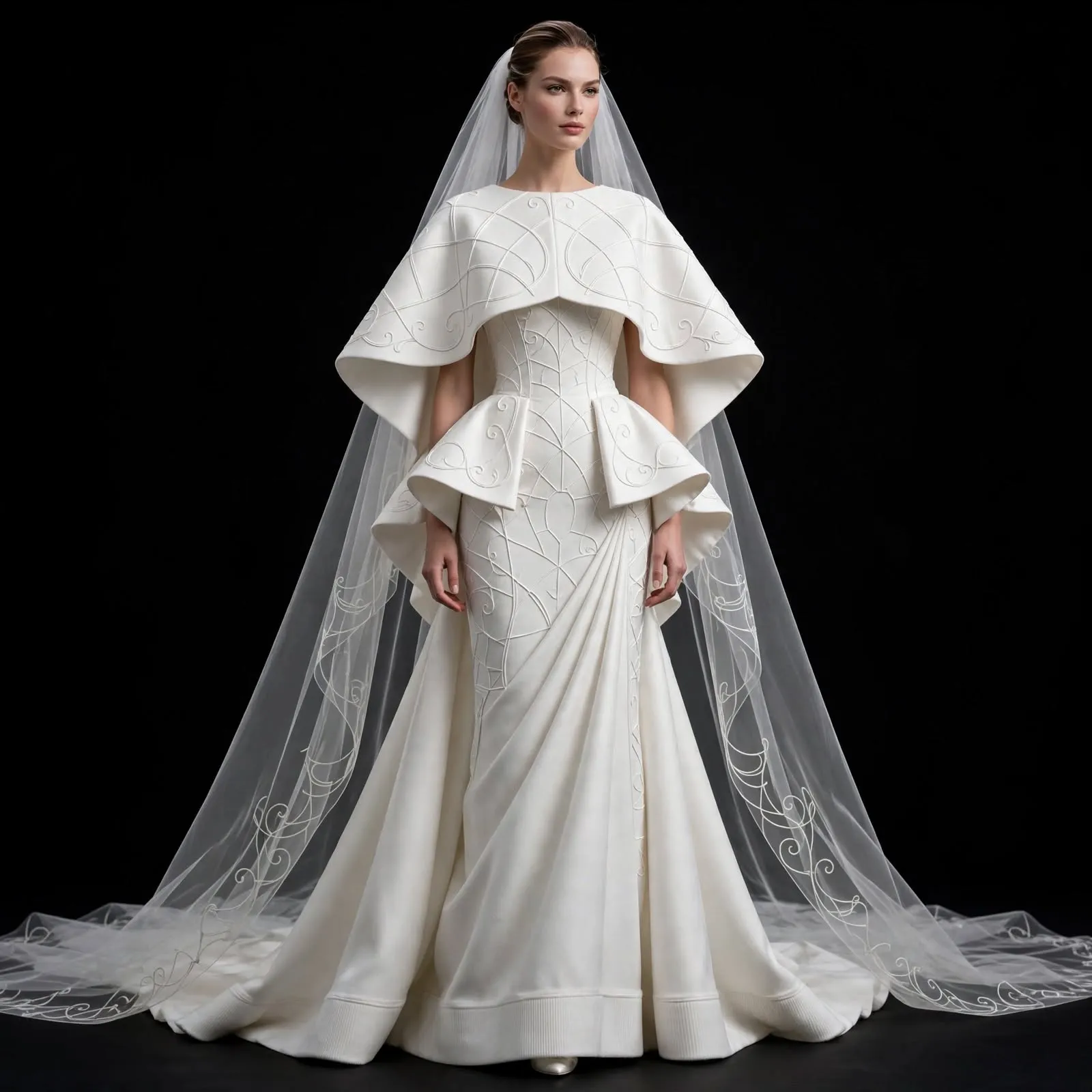 Art Deco Peplum ExpensiveE Draped Cape Mermaid