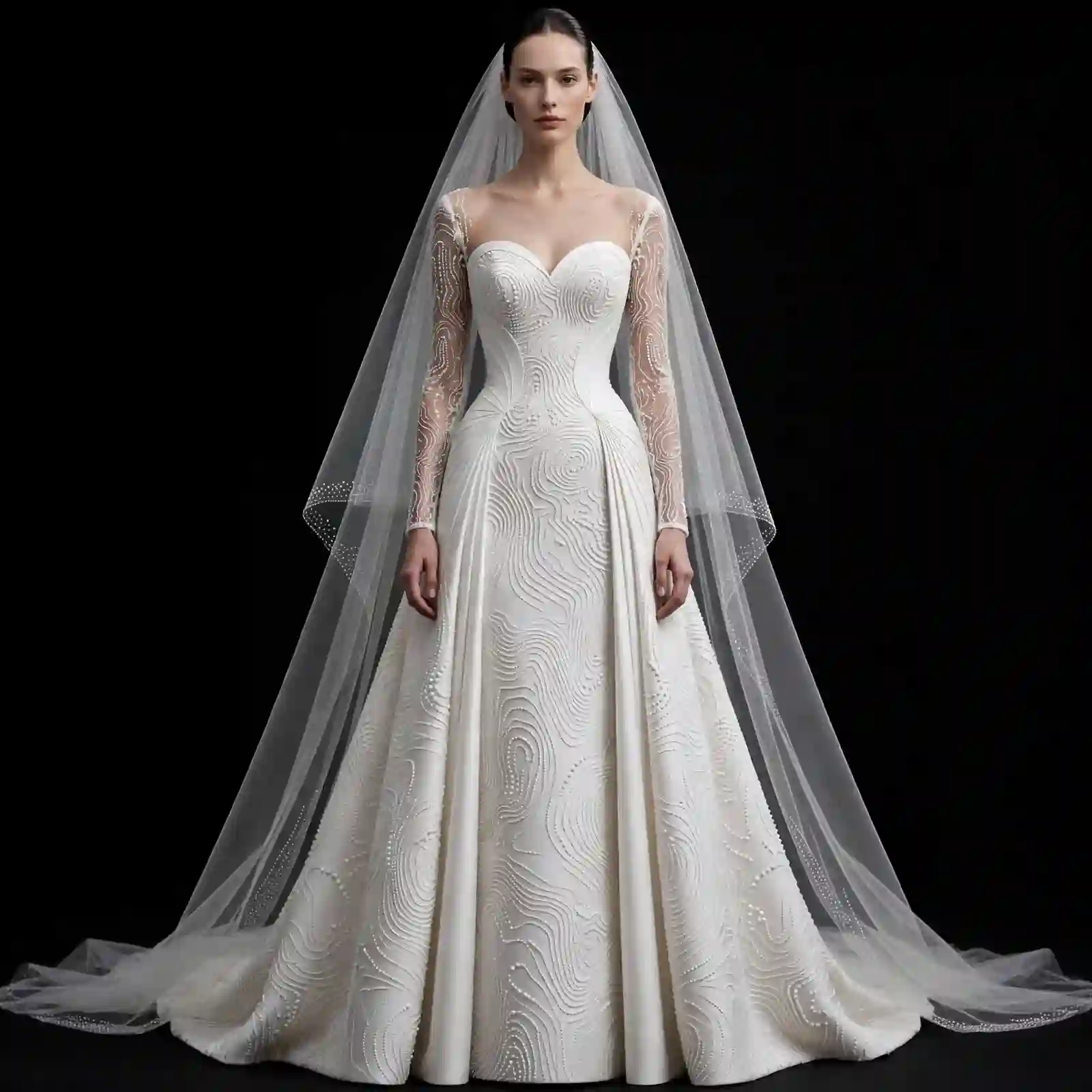 ExpensiveE ExpensiveE White Lace Peplum Ruffle Sweetheart Mermaid Wedding Gown with Cathedral Lace Veil - ExpensiveE Bridal Edition