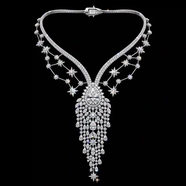 The EX Star Constellation Pear Drop Cascade Fringe Platinum Y Necklace - ExpensiveE Star Constellation Collection 01/01